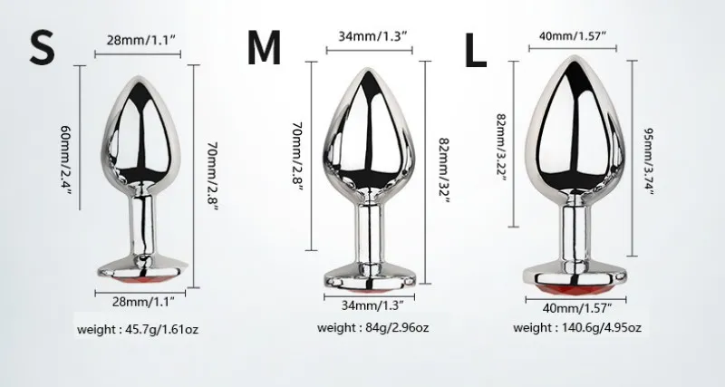 Jeweled Metal Anal Plug Set – S/M/L Polished Metal Anal Plugs — image 2 of 8