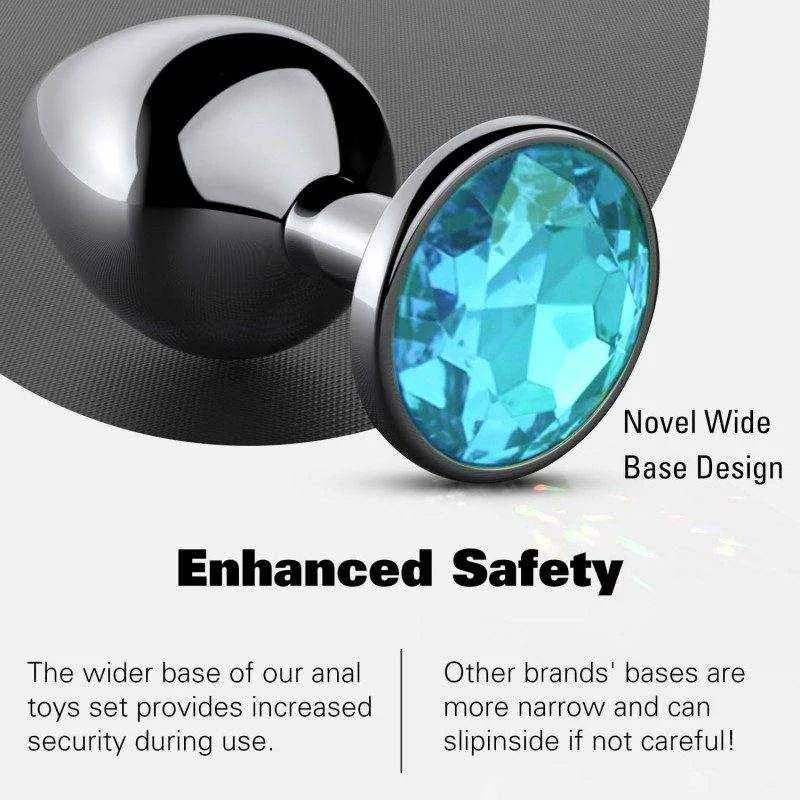 Jeweled Metal Anal Plug Set – S/M/L Polished Metal Anal Plugs — image 4 of 8