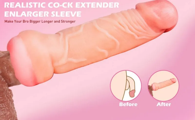 Realistic Cock Extender Sleeve – 21 cm Hollow Flesh-Tone Girth Sleeve — image 4 of 6