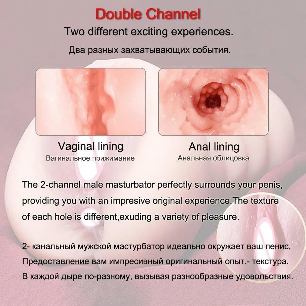 Two-Hole Dual Channel Male Masturbator — 17.5 cm, 700 g — image 3 of 7